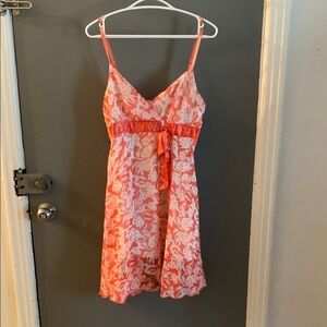Lovely girl vintage y2k babydoll crossover Floral Orange and White midi Sundress